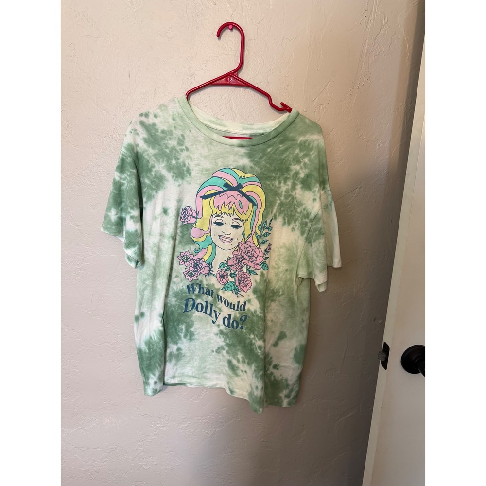 Dolly Parton What Would Dolly Do Tie Dye Graphic T-Shirt Green White XS/SM